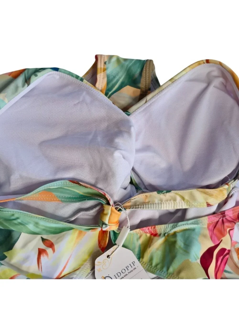 Tropical Print One Piece Swimsuit L Deep V Neck Cutout Back Adjustable - Picture 3 of 9